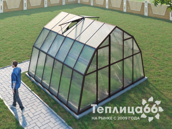 Теплица Рада Каспий из поликарбоната, 4х4 метра, коричневая